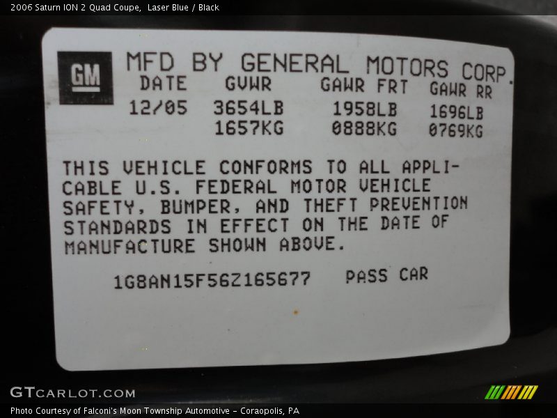 Laser Blue / Black 2006 Saturn ION 2 Quad Coupe