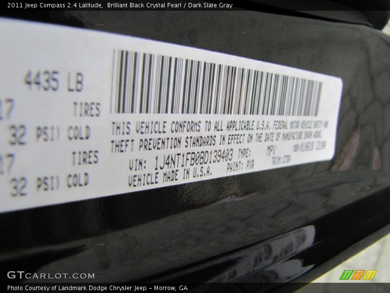 Brilliant Black Crystal Pearl / Dark Slate Gray 2011 Jeep Compass 2.4 Latitude