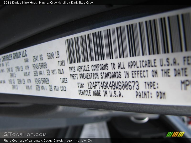 Mineral Gray Metallic / Dark Slate Gray 2011 Dodge Nitro Heat
