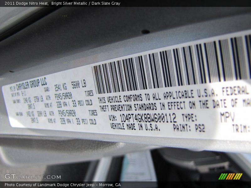 Bright Silver Metallic / Dark Slate Gray 2011 Dodge Nitro Heat