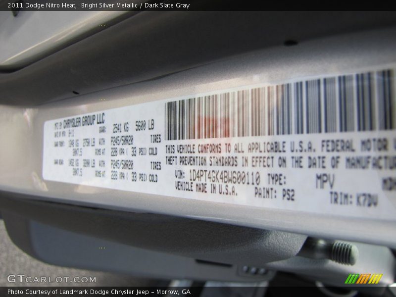 Bright Silver Metallic / Dark Slate Gray 2011 Dodge Nitro Heat