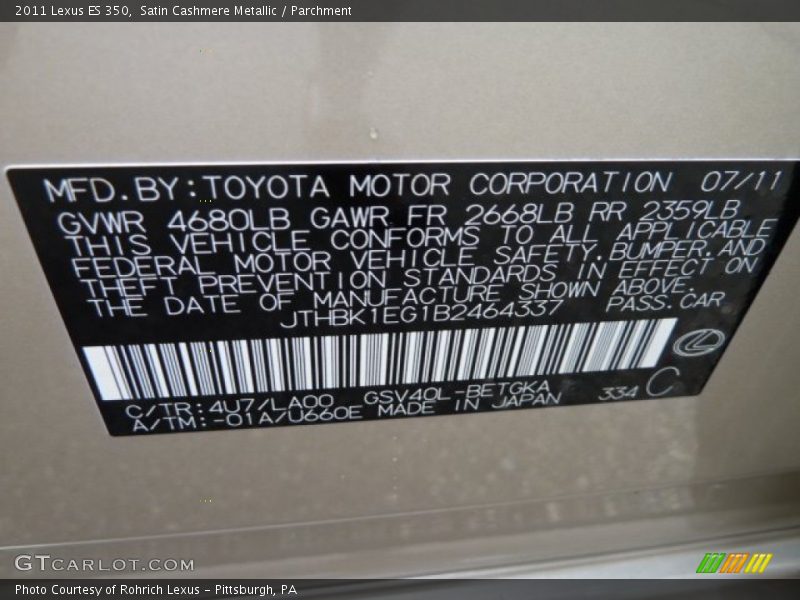 Satin Cashmere Metallic / Parchment 2011 Lexus ES 350