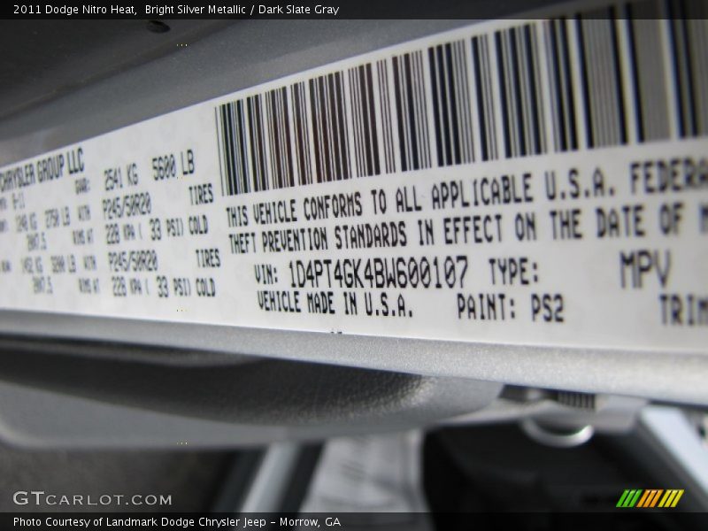 Bright Silver Metallic / Dark Slate Gray 2011 Dodge Nitro Heat