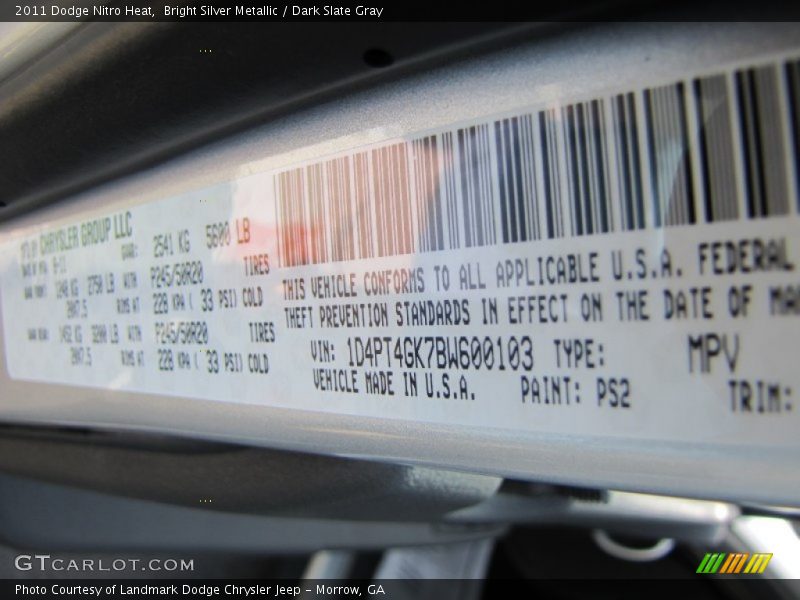 Bright Silver Metallic / Dark Slate Gray 2011 Dodge Nitro Heat