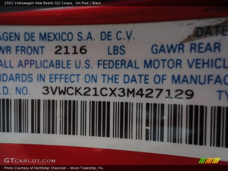 Uni Red / Black 2003 Volkswagen New Beetle GLS Coupe