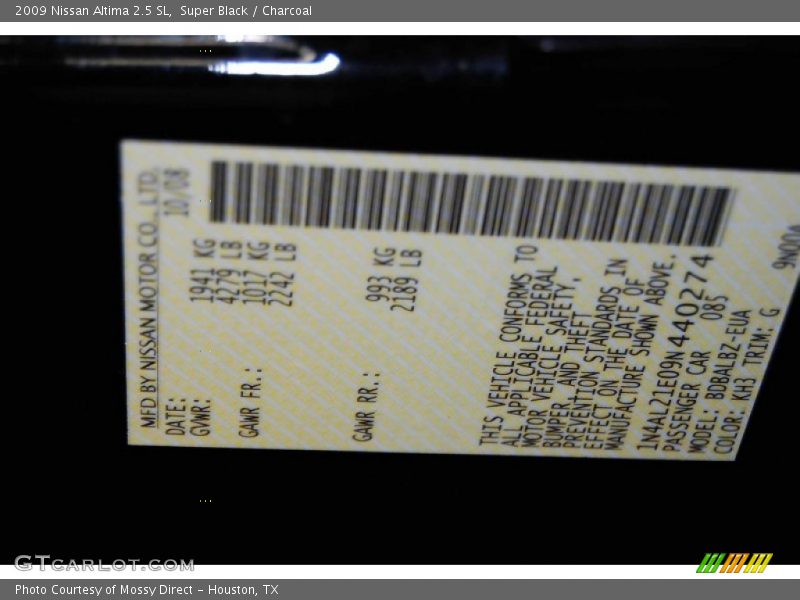 Super Black / Charcoal 2009 Nissan Altima 2.5 SL