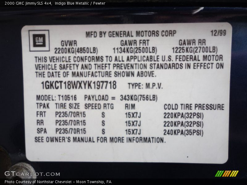 Info Tag of 2000 Jimmy SLS 4x4