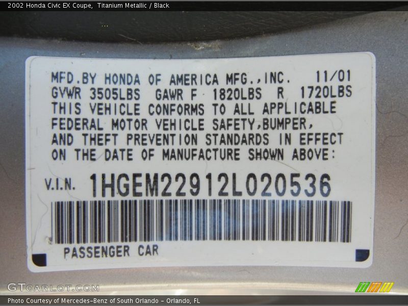 Titanium Metallic / Black 2002 Honda Civic EX Coupe