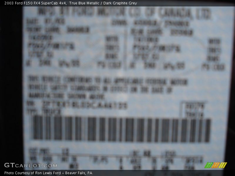 True Blue Metallic / Dark Graphite Grey 2003 Ford F150 FX4 SuperCab 4x4