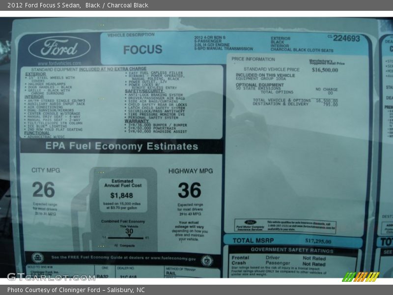 Black / Charcoal Black 2012 Ford Focus S Sedan