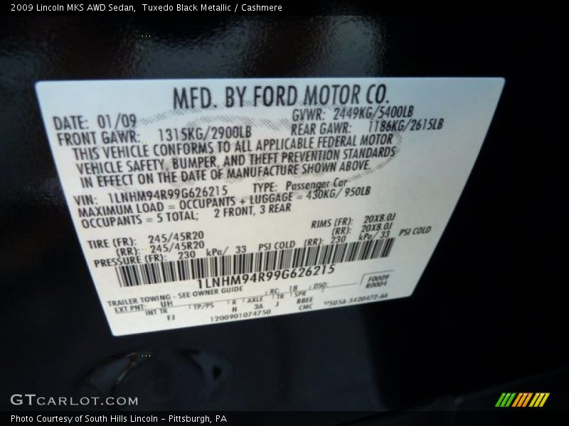 Tuxedo Black Metallic / Cashmere 2009 Lincoln MKS AWD Sedan