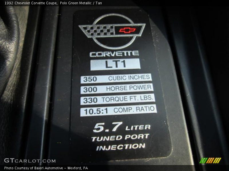 Info Tag of 1992 Corvette Coupe