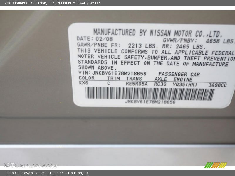 Liquid Platinum Silver / Wheat 2008 Infiniti G 35 Sedan
