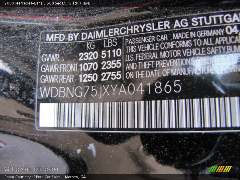 Black / Java 2000 Mercedes-Benz S 500 Sedan