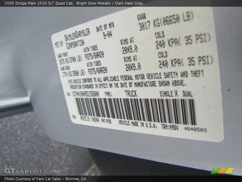 Bright Silver Metallic / Dark Slate Gray 2005 Dodge Ram 1500 SLT Quad Cab