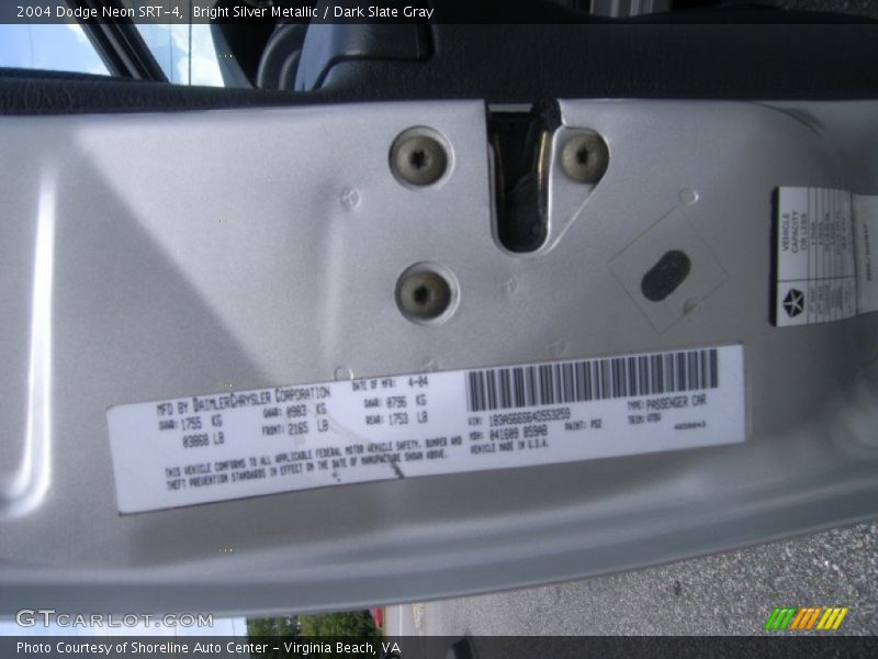 2004 Neon SRT-4 Bright Silver Metallic Color Code PS2