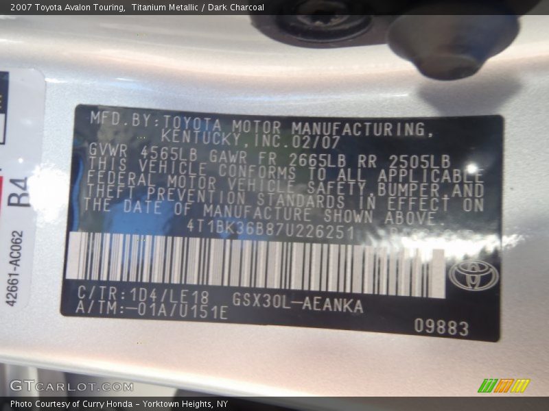 Titanium Metallic / Dark Charcoal 2007 Toyota Avalon Touring