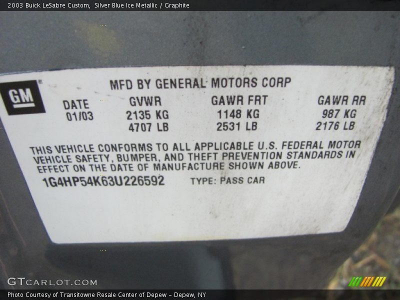 Silver Blue Ice Metallic / Graphite 2003 Buick LeSabre Custom