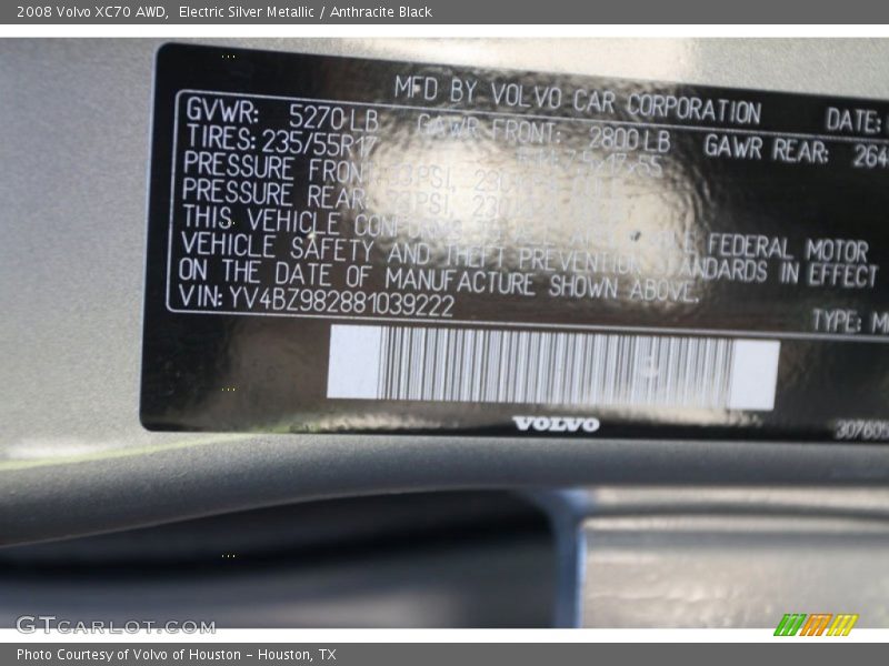 Electric Silver Metallic / Anthracite Black 2008 Volvo XC70 AWD
