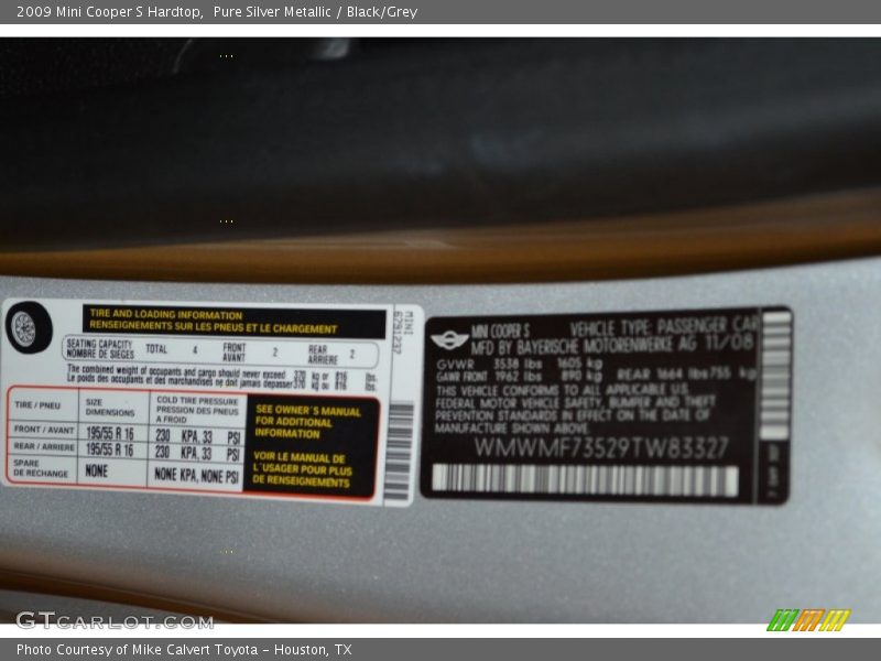 Pure Silver Metallic / Black/Grey 2009 Mini Cooper S Hardtop