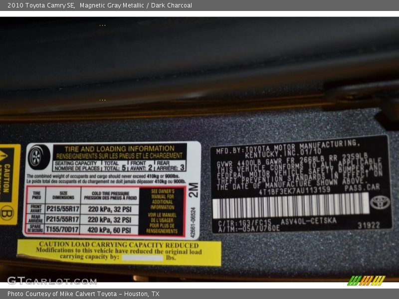 Magnetic Gray Metallic / Dark Charcoal 2010 Toyota Camry SE