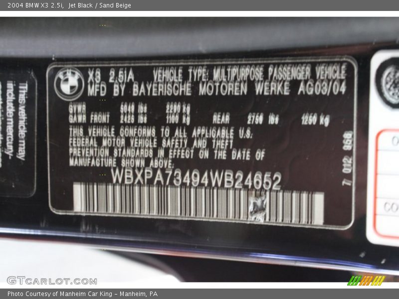 Jet Black / Sand Beige 2004 BMW X3 2.5i