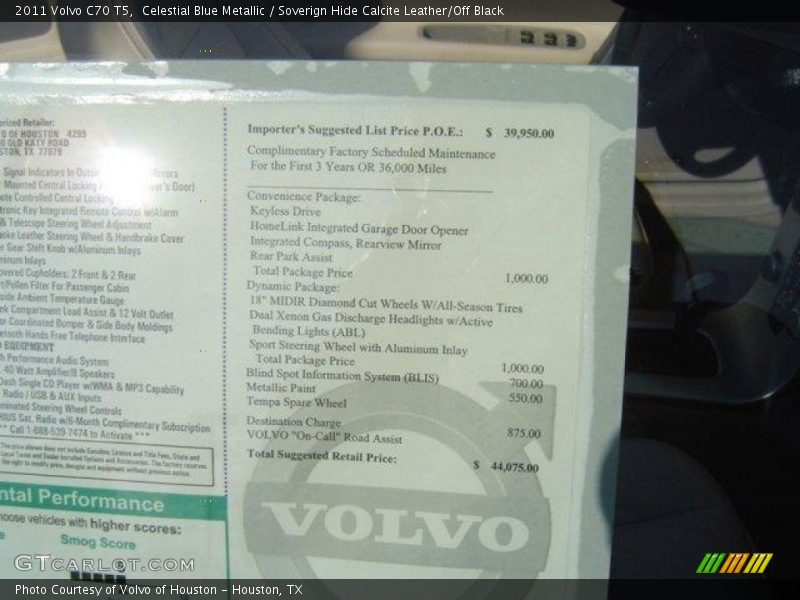 Celestial Blue Metallic / Soverign Hide Calcite Leather/Off Black 2011 Volvo C70 T5