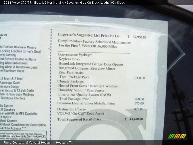 Electric Silver Metallic / Soverign Hide Off Black Leather/Off Black 2011 Volvo C70 T5
