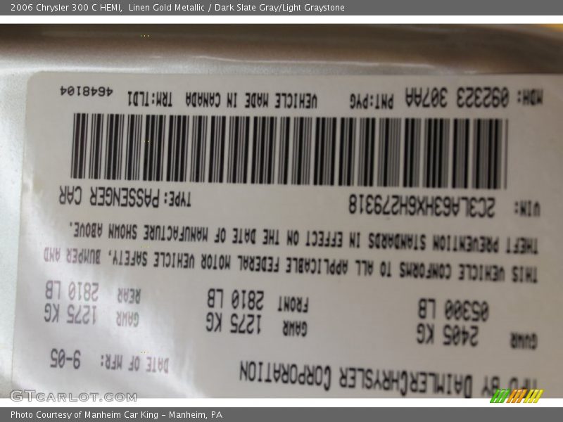 Linen Gold Metallic / Dark Slate Gray/Light Graystone 2006 Chrysler 300 C HEMI