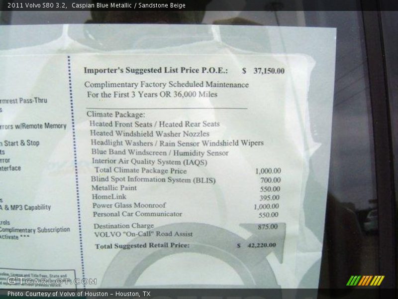 Caspian Blue Metallic / Sandstone Beige 2011 Volvo S80 3.2