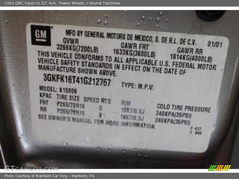 Pewter Metallic / Neutral Tan/Shale 2001 GMC Yukon XL SLT 4x4
