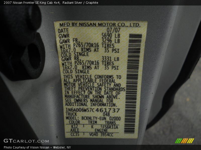 Radiant Silver / Graphite 2007 Nissan Frontier SE King Cab 4x4