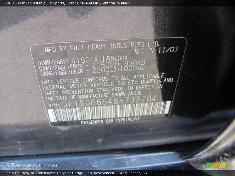 Dark Gray Metallic / Anthracite Black 2008 Subaru Forester 2.5 X Sports