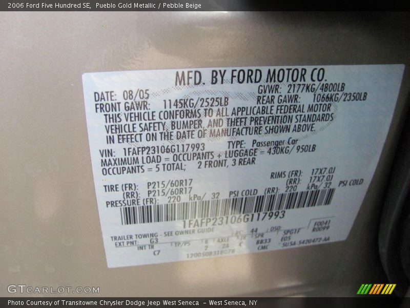 Pueblo Gold Metallic / Pebble Beige 2006 Ford Five Hundred SE