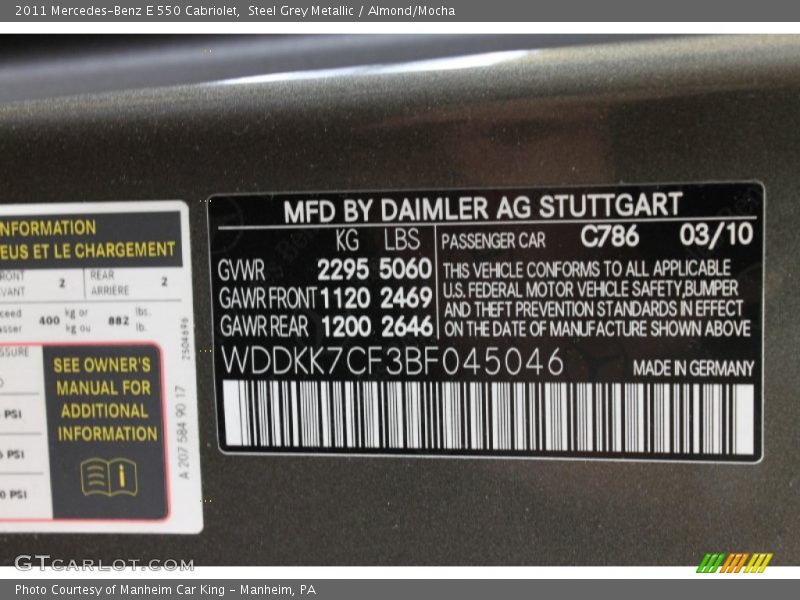 Steel Grey Metallic / Almond/Mocha 2011 Mercedes-Benz E 550 Cabriolet