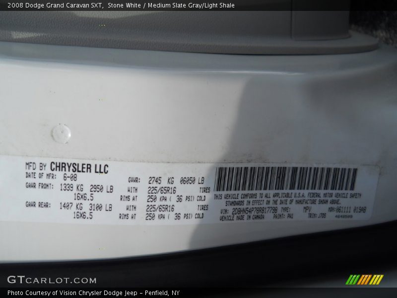 Stone White / Medium Slate Gray/Light Shale 2008 Dodge Grand Caravan SXT