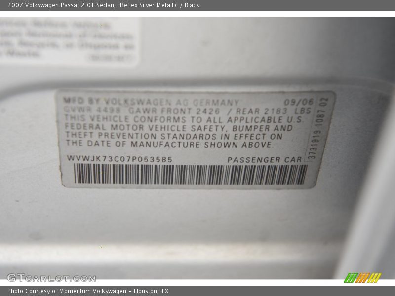Reflex Silver Metallic / Black 2007 Volkswagen Passat 2.0T Sedan