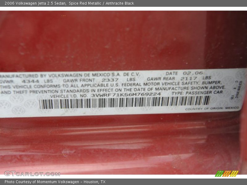 Spice Red Metallic / Anthracite Black 2006 Volkswagen Jetta 2.5 Sedan