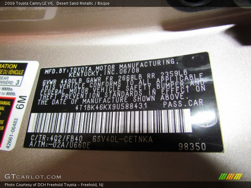 Desert Sand Metallic / Bisque 2009 Toyota Camry LE V6