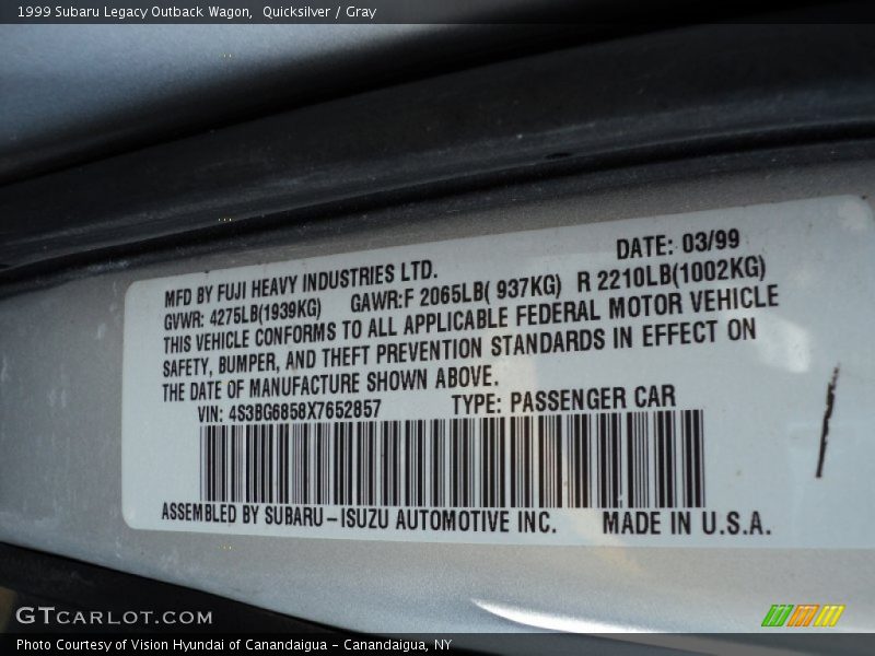 Quicksilver / Gray 1999 Subaru Legacy Outback Wagon
