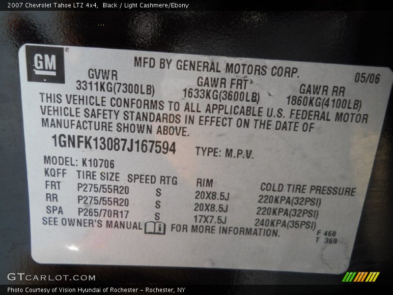 Info Tag of 2007 Tahoe LTZ 4x4