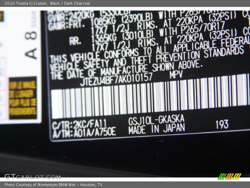 Black / Dark Charcoal 2010 Toyota FJ Cruiser