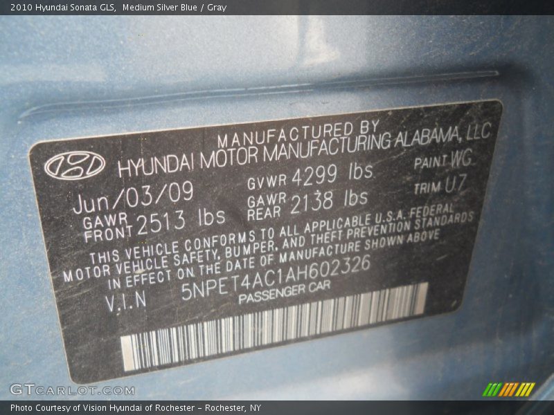 Medium Silver Blue / Gray 2010 Hyundai Sonata GLS