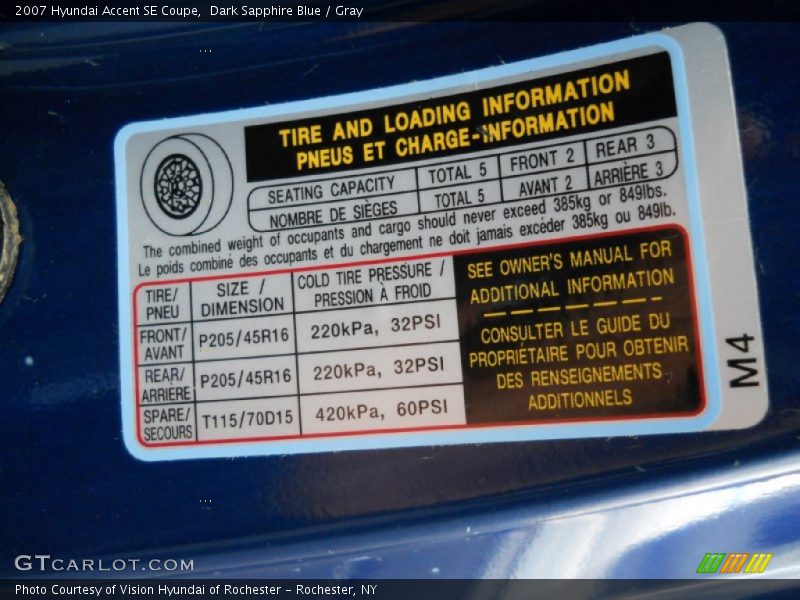 Dark Sapphire Blue / Gray 2007 Hyundai Accent SE Coupe