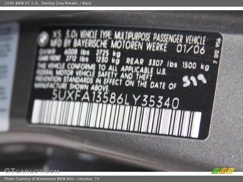 Sterling Grey Metallic / Black 2006 BMW X5 3.0i