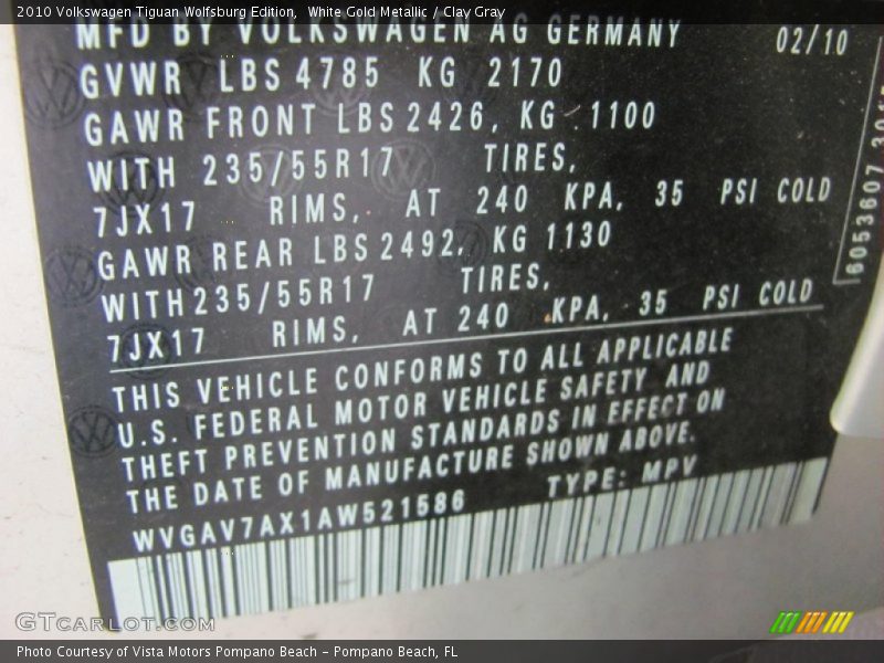 White Gold Metallic / Clay Gray 2010 Volkswagen Tiguan Wolfsburg Edition