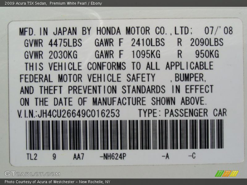 Premium White Pearl / Ebony 2009 Acura TSX Sedan