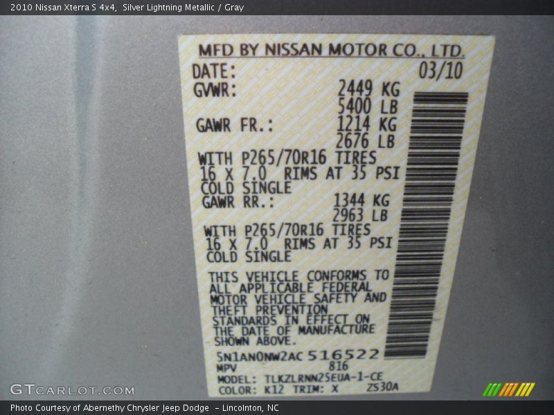 Silver Lightning Metallic / Gray 2010 Nissan Xterra S 4x4