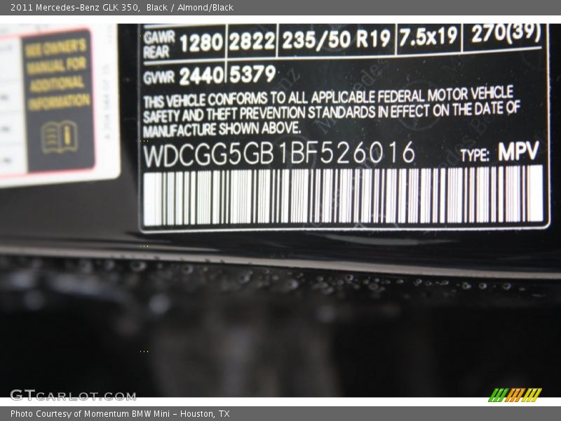Black / Almond/Black 2011 Mercedes-Benz GLK 350
