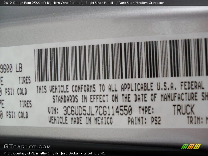 Bright Silver Metallic / Dark Slate/Medium Graystone 2012 Dodge Ram 2500 HD Big Horn Crew Cab 4x4